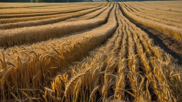 Foto la luz del atardecer en un campo de trigo lineal