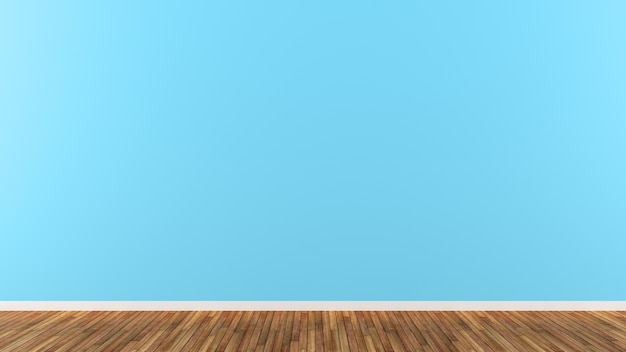 luz azul parede marrom piso de madeira 3d render