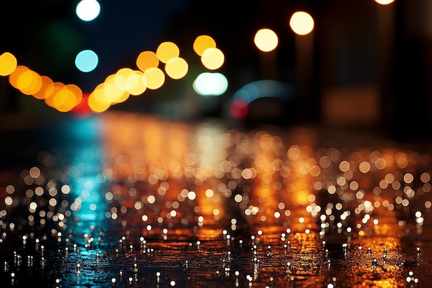 Foto luz bokeh com close de rua da cidade desfocada à noite