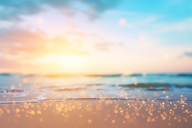 luz borrosa de mar e céu calmos em fundo de praia tropical