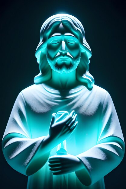 Foto luz brilhante na estátua branca de jesus cristo