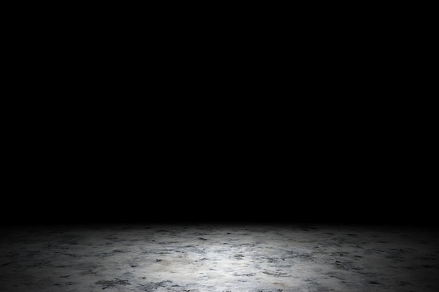 Luz brillando hacia abajo en el suelo de mármol gris de tierra en una habitación oscura con fondo abstracto de espacio de copia