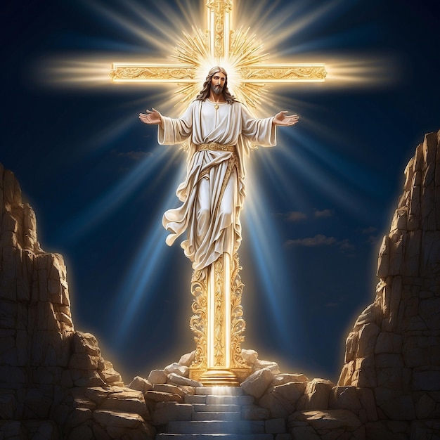 Foto la luz brillante de la cruz de jesús