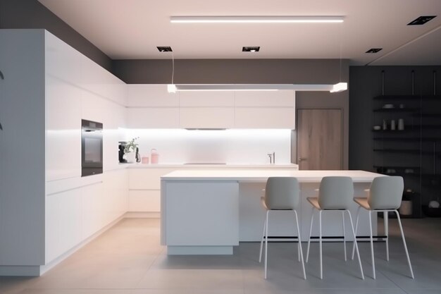 luz cocina apartamento blanco diseño moderno interior contemporáneo nadie hogar casa IA generativa
