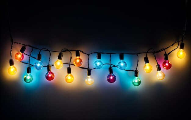 Foto la luz colorida de navidad sobre un fondo negro