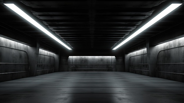 Luz conduzida branca de incandescência da sala subterrânea escura do fio de aço da pilha