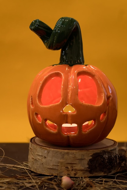 Luz de castiçais de abóbora de cerâmica - decoração de casa para o Halloween