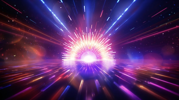 luz de discoteca explosão holofote centro espiral feixe de luz cor vibrante IA gerada