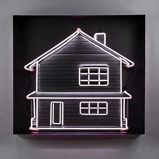 Foto luz de néon cinza na forma de um simples contorno de casa ai