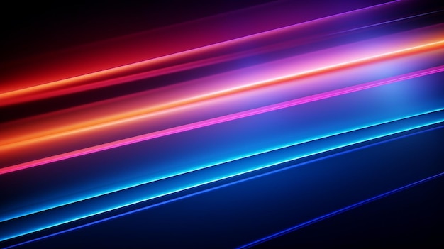 luz de néon colorida abstrata brilha em fundo escuro fantasia futurista linha rápida generativa AI