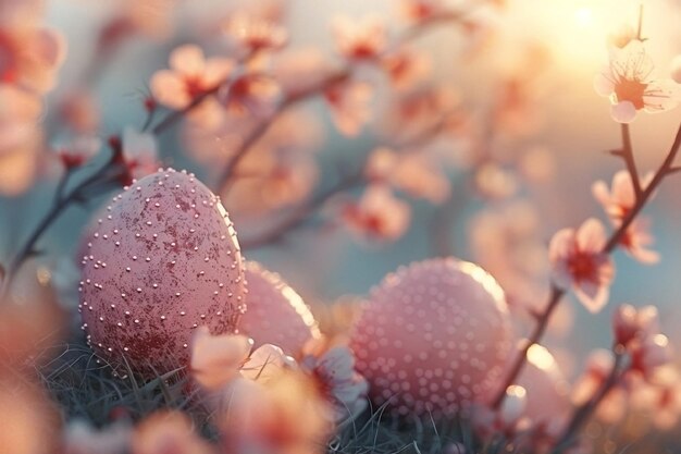 Foto luz de páscoa ovos cor-de-rosa luz do sol salgueiro