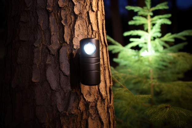 Foto luz de sensor de movimento à prova de intempéries em uma árvore