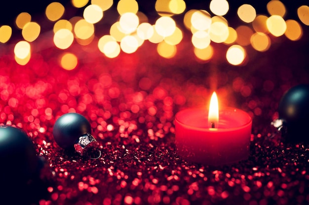 Luz de vela vermelha de Natal Bokeh Decoração desfocada Ouro