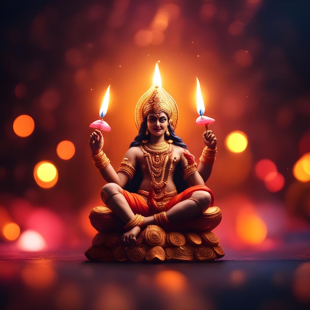 Foto la luz de diwali y el señor kali