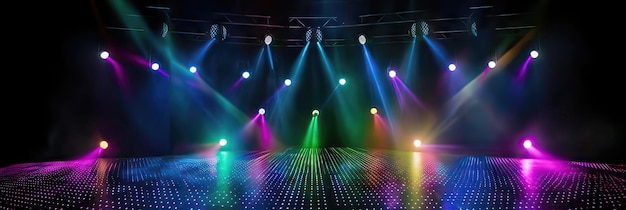 Luz de escenario de escena con focos de colores, proyectores brillantes abstractos, discoteca Floodlight
