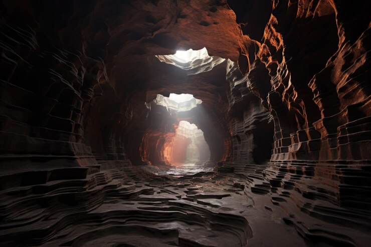 La luz se filtra a través de un agujero en el techo de un laberinto de cueva