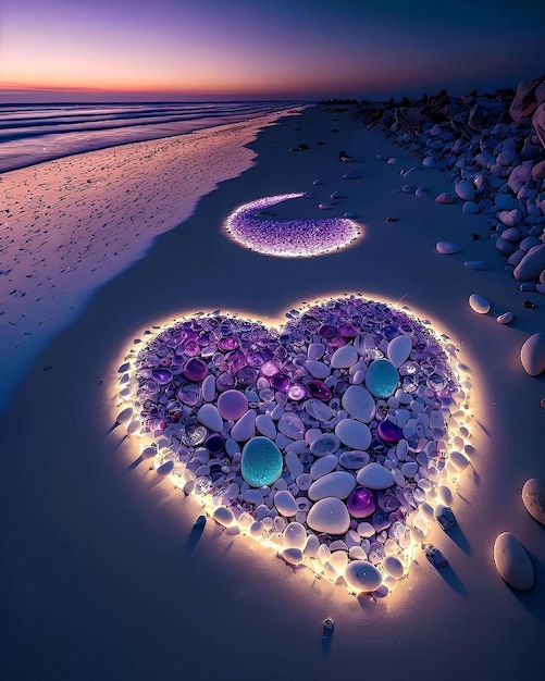 Luz en forma de corazón en la playa