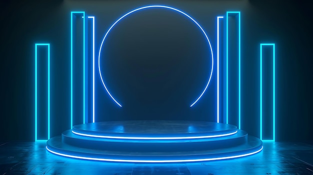 una luz led azul está encendida en una habitación oscura