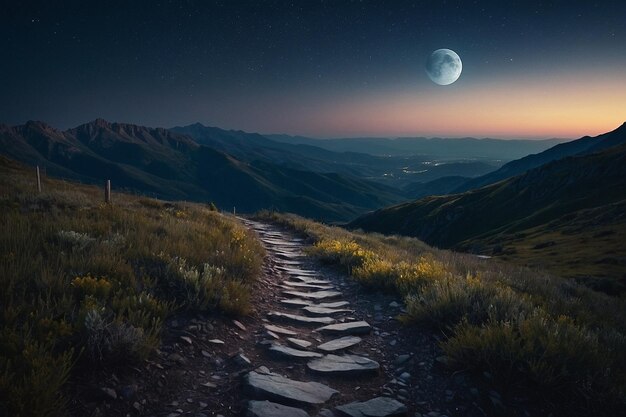 La luz de la luna en un camino de montaña