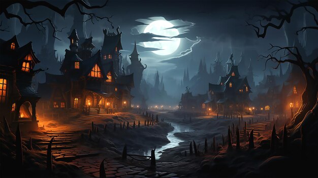 A la luz de la luna en la escena de Halloween de la noche espeluznante