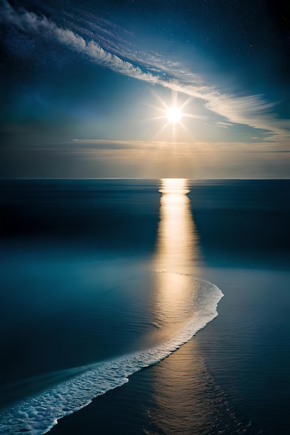 Foto la luz de la luna en el paisaje oceánico la luna llena brillante sobre el mar