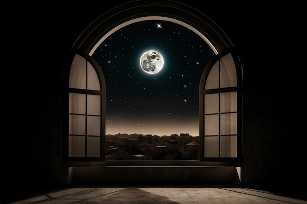 Foto la luz de la luna a través de la ventana islámica