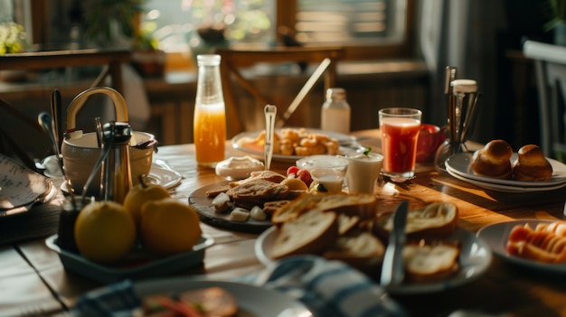 Foto la luz de la mañana agrace un saludable desayuno para comenzar el día con calor y nutrición