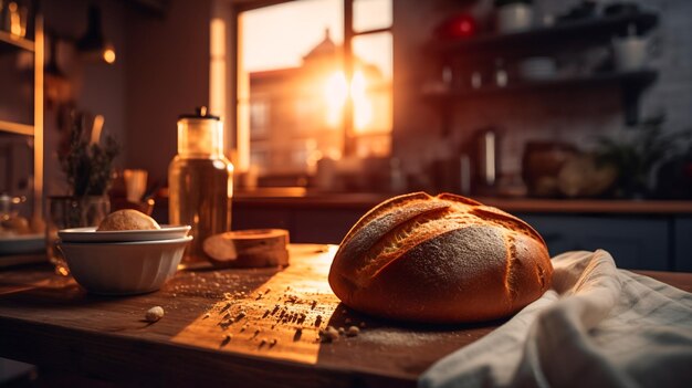 Foto luz matinal e pão fresco