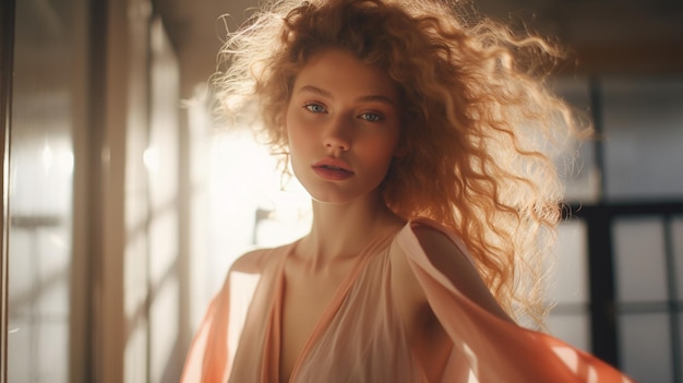 Luz natural Fotografia de estúdio de moda para revistas Modelo envolto em seda