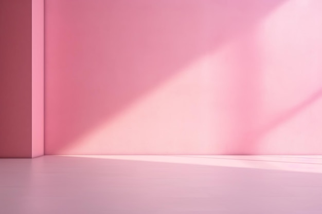 Luz natural de una ventana que cae sobre un fondo de exhibición de productos de pared rosa en blanco