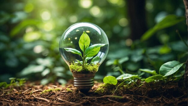 Foto la luz de la naturaleza una planta que crece dentro de una bombilla generada