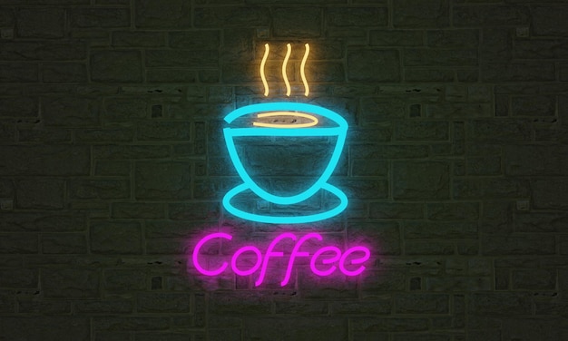 Foto luz de neón de café, fuente extra brillante multicolor realista