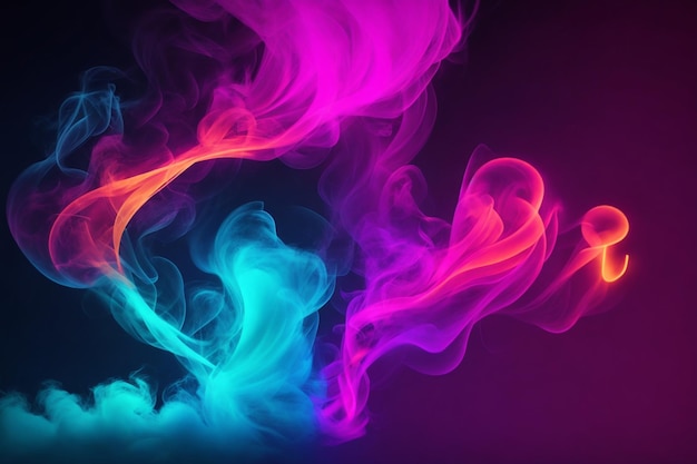 Foto luz de neón colorida y efecto de humo