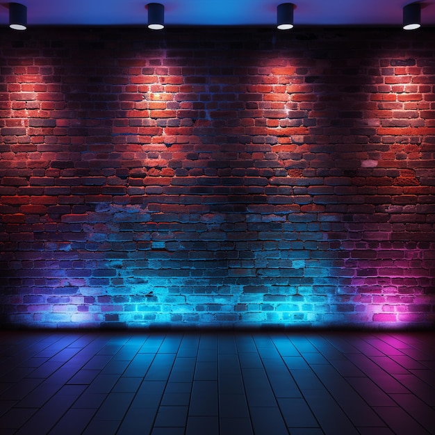 Luz neon de fundo de parede de tijolos