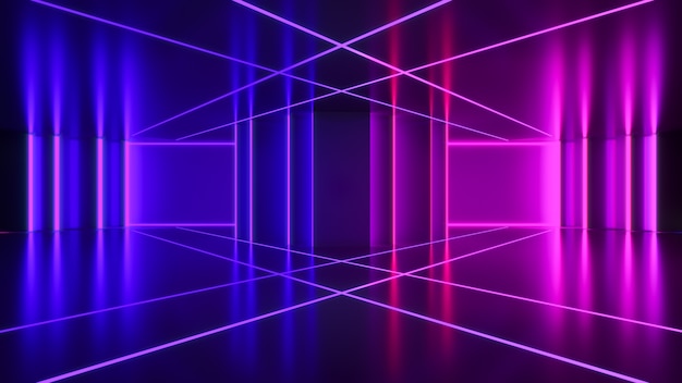 Luz de neón, fondo futurista abstracto, concepto ultravioleta, render 3d