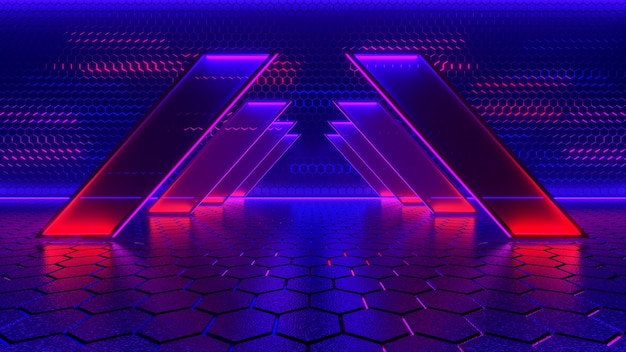 Luz de neón, fondo futurista abstracto, concepto ultravioleta, render 3d