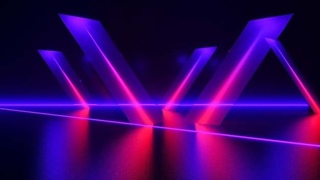 Luz neon, fundo futurista abstrato, conceito ultravioleta, renderização 3D