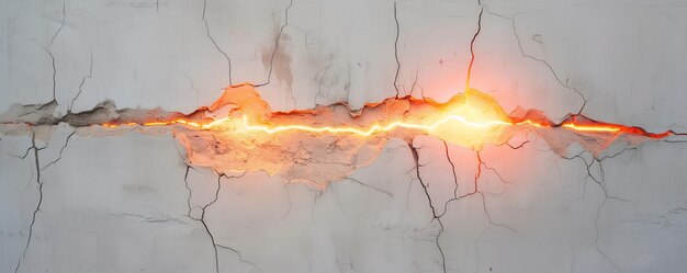 Foto luz de neón en una grieta en el fondo de la pared