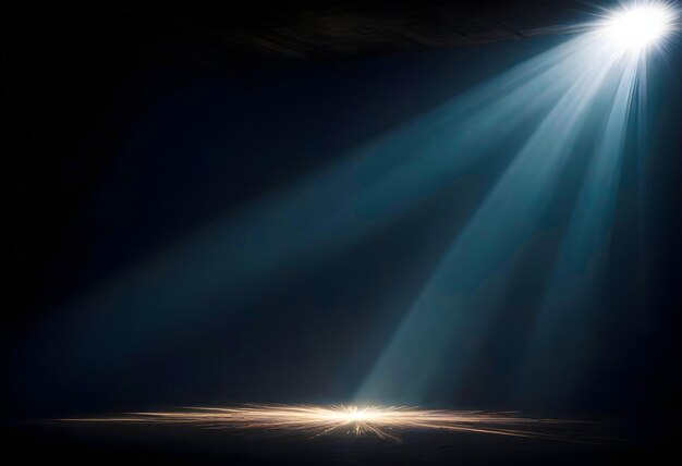 Foto una luz en la oscuridad con un fondo azul y una luz brillando a través de ella