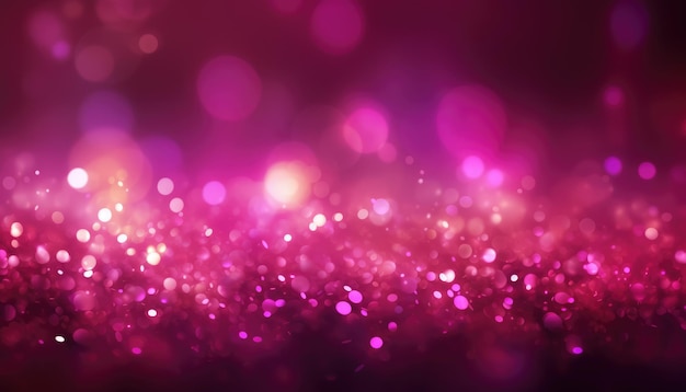 Luz púrpura de neón con partículas de oro en chispas abstractas de fondo Bokeh