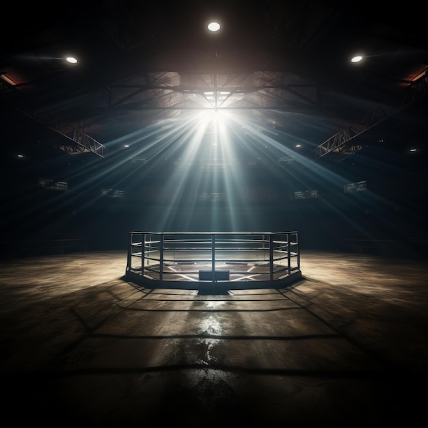 Foto una luz que brilla a través del techo de un ring de boxeo