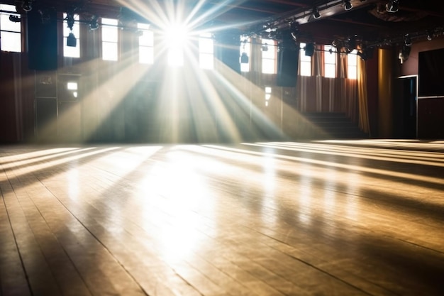 Foto luz que llega al suelo del escenario a través de la ventana de las salas de orquesta