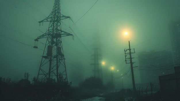 La luz se refleja en la torre eléctrica