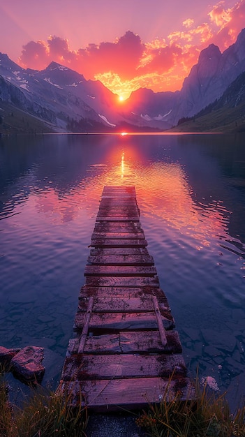 una luz roja en el fondo de un lago de montaña