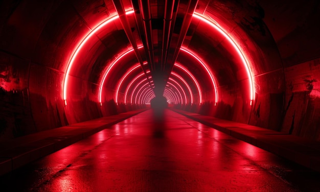 Luz roja radial a través del túnel que brilla en la oscuridad para plantillas de diseños de impresión