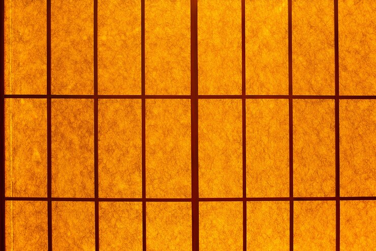 Foto luz sem-fim na porta dobrável de estilo japonês para papel de parede ou plano de fundo luxuoso. parede divisória deslizante japonesa.