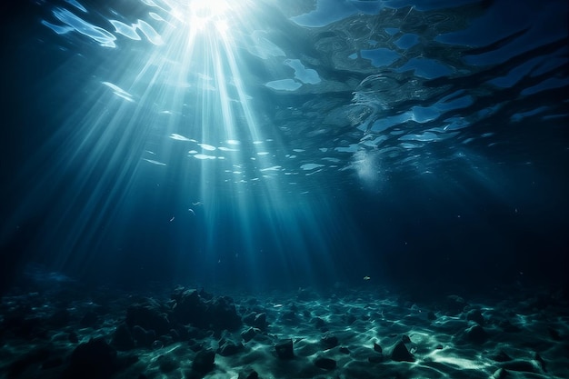 Foto la luz del sol atraviesa el agua en el fondo del océano