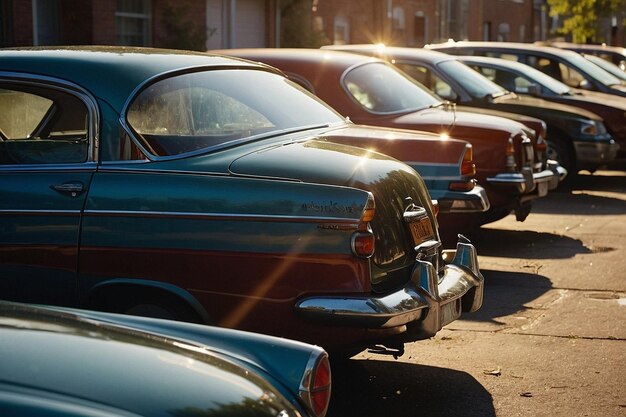 Foto la luz del sol brillando en los coches estacionados