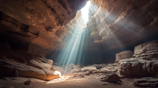 La luz del sol brillando en la cueva