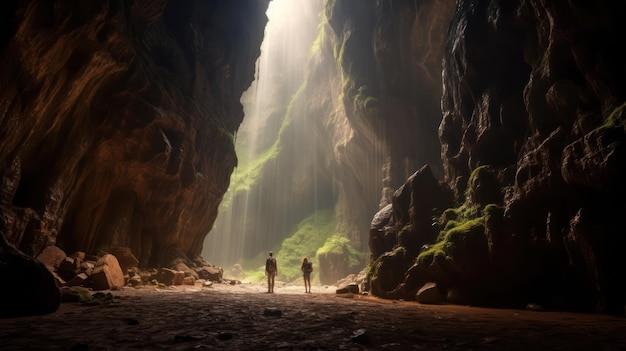 La luz del sol brillando en la cueva